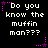 Black background with white pixelated text reading "Do you know the muffin man???" repeated in six positions, each surrounded by pink and purple star-shaped or dotted border elements