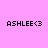 Four identical pixelated text icons arranged in a , each displaying 'ASHLEE<3' on solid pink backgrounds of varying shades