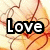 Animated icon with orange and brown floral background, displaying sequential text: Love, Me, Or, Leave, Me.