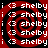 Red and black spiral background with repeated white text 'i <3 shelby' in a pattern, no visible animation changes