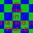 A static digital image with red text on a blue and green checkered background, displaying repeated phrases in pixelated font.
