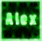 Two side-by-side pixelated images display the name 'Alex' in stylized lettering against contrasting backgrounds.