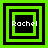 Four green and black square frames with the name 'Rachel' in white text, each frame showing a different arrangement of nested squares.