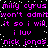 Pixelated text repeats across a black background with white speckles, featuring names and phrases in purple lettering.