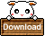 Pixelated white hamster with orange ears and red cheeks peeks over a brown wooden sign reading 'Download' on a gray background.