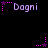 Pixelated text 'Dagni' appears in light purple with pink star and dot accents on a black background, arranged in a pattern with repeated elements