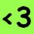 <3 <3 <3 on bright green background with gray rectangle in bottom right corner.