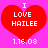 Red heart-shaped icon with white text "I LOVE HAILEE" and date "1.16.08" on bright pink background, two identical static frames.