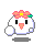 Pixelated white bird with pink flower crown, black eyes, and peach beak in four variations showing pose and expression changes.