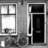 A black-and-white building facade with a window and door transitions to a grayscale scene with a person holding a colorful abstract shape, then to a vibrant multicolored pixelated pattern.