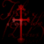 Red pixelated text and cross symbol on black background with red decorative elements.