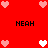 Red background with pixelated hearts and repeated 'NEAH' text in black block letters.