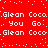 Red background with white pixelated text repeating 'Glean Coco' and 'You Go' in a pattern, with scattered white dots