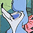Pixelated icon shows a white and black striped object with blue accents against a light blue background, partially overlapping a pink and orange patterned shape on the right.