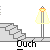 Animated sequence showing a cartoon character descending stairs with lamp, changing from standing to falling and breaking the lamp.