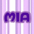 Pixelated purple text 'MIA' on a striped background of light purple and white vertical bars.