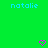 Green background with blue text 'natalie' at top left and right, two pink pixelated hearts below center.