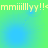 A static image with a green-to-blue gradient background featuring repeated yellow text 'mmiiill yy!<' and faint circular patterns.