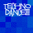 Four identical pixelated 'TECHNO DANCE' text icons arranged in a on blue background with varying white letter distortion