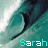Animated contact sheet showing two frames of a wave icon with the name 'Sarah' in pixelated text at the bottom, featuring teal and white colors with dark blue accents.