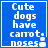 Blue square icon with white text "Cute dogs have carrot. noses" and a small pixelated dog figure below the text.
