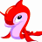 A 48x48 pixel buddy icon featuring a red and purple cartoon sea creature with blue eyes on the left, next to green text reading "Original Icons .com" on a dark green background.