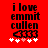 Red background with black text reading "i love emmit cullen" and "<333" above five white and pink plus signs, with one pink plus sign in the center.