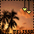 Pixelated sunset scene with palm trees, hanging yellow hearts, and the name 'MELISSA' in pixelated text across the bottom.