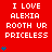 Red background with white pixelated text reading 'I LOVE ALEXIA ROOTH UR PRICELESS' and blue heart symbols in a pattern