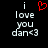 Pixelated text reads 'i love you dan<3' with a red heart symbol above the first 'i', displayed on black background.