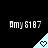 Pixelated text 'Amy 6187' above a light blue triangular shape with a heart symbol, displayed in a with multiple identical instances
