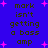 Blue background with pink starbursts and repeated dark brown text reading "mark isn't getting a bass amp" in pixelated font.