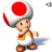 Pixelated character with red-and-white mushroom cap, white tunic with yellow trim, brown shoes; three views show varying shadow positions and one view partially obscured by gray rectangle.