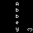 Vertical text 'Abby' repeats on black background with pixelated hearts appearing and disappearing in sequence.