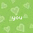 Green background with light green heart outlines and white pixelated text reading 'you complete me!!'