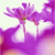 Pixelated purple flowers with white highlights on a light background, rendered in a low-resolution style.