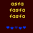 Yellow pixelated text 'osfa', 'fasfa', and 'fasfa' on dark brown background with blue star-like symbols below.