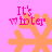 Pixelated orange snowflake on pink background with 'It's winter' text in pink, showing animation frames where the snowflake shifts position.