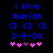 Blue pixelated text and symbols on black background with pink hearts, showing two states of heart animation.