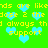 Green background with repeating yellow text and light blue hearts, no visible animation changes.