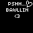 Pixelated text and symbols on black background with one frame showing a heart symbol replacing ellipsis.