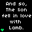 A black background displays repeated white text "And so, The lion fell in love with Lamb." alongside green heart symbols that increase from one to four vertically.