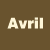 Brown background with white text 'Avril' on left, pixelated image of person holding microphone on right.