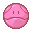 Two pixelated pink circular figures with brown outlines, one static and one animated showing a head turn.