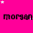 A bright pink background with repeated black text 'morgan' and scattered white and pink stars, partially cropped on the right.