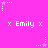 A static image with a bright pink background featuring repeated white text 'x Emily x' and alternating star-and-dot patterns in white and pink.