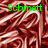 A static image with a red and white swirled background displaying green text phrases.