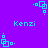 Pixelated cyan geometric shapes and text on a solid purple background, with multiple instances of the name 'Kenzi' displayed.
