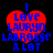 Red heart-shaped icon with blue text reading "I LOVE LAURYN LARROSSE A LOT" on black background, showing pixelated animation changes.