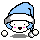 Pixel art character with light blue hat and braided hair in four animated poses showing facial expressions, hand positions, and eye states.